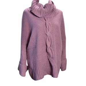 Talbots Purple Cable Knit Cowl Neck Wool Alpaca Blend Sweater XL women's cozy